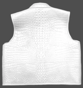 Gator Embossed Leather <b>Vest</b> <b>White</b> Leather Cow-skin Biker <b>Vest</b> with Custom logo - Product Image 2