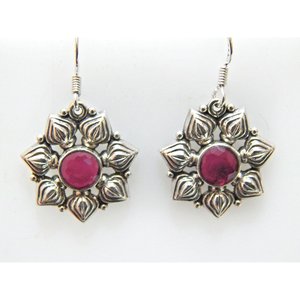 Pendientes colgantes de piedras preciosas de rubí Natural de Plata de Ley 925, pendiente de gota de diseño de flor Simple, - Product Image 1