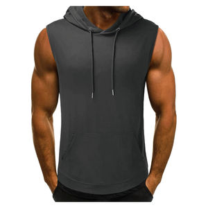 Camiseta sin mangas con capucha transpirable Lisa informal, 100% de algodón, venta al por mayor, camiseta sin mangas para hombre, camisetas de gimnasio de verano con estilo Premium - Product Image 3