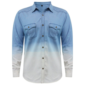 เสื้อเชิ้ตยีนส์ผู้ชายแขนยาวสีพื้นผ้าฝ้ายยืดคุณภาพสูงปี 2025 สไตล์ลำลองแบบตะวันตก - Product Image 1