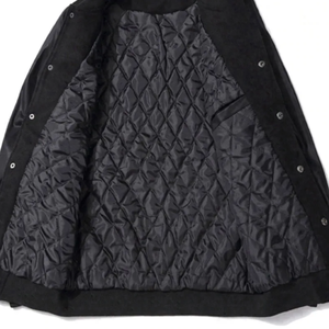 แจ็กเก็ตหนังพียูกันลมสำหรับผู้ชาย, แจ็คเก็ตแขนเสื้อแจ็คเก็ตกระดุมปิดเสื้อโค้ทหนังบุด้านในที่หน้าอกผ้าขนสัตว์ของผู้ชาย - Product Image 3