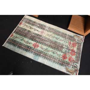 Classique bleu Beige 2.7x4.2ft fait à la main turc tapis en peluche Polyester laine Pile rectangulaire Patchwork pour salon chambre Latex - Product Image 4