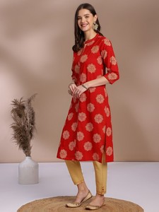 Pantalon Kurta en pur coton imprimé motifs ethniques pour femmes col Mandarin manches trois-quarts costume salwaar kameez indien pakistanais - Product Image 3