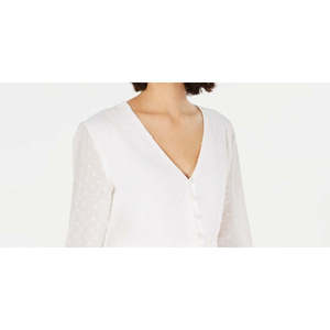 Camicetta da donna in chiffon bianco con colletto arricciato e laccetti frontali, fantasia a righe, stile grazioso, lunghezza corta, taglia XL/M per primavera autunno - Product Image 2