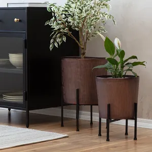 Lander anticorrosión Morden Luxury White Gold Metal Decorating Round Planter con recortes de hojas de Monstera - Product Image 1