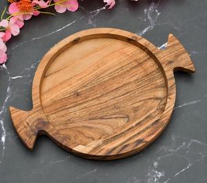 Plateau en forme de bonbons en bois naturel fabriqué à la main pour les collations Fruits secs vaisselle décorative cuisine rustique plateau à manger pièce cadeau - Product Image 3