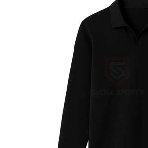 Polo à col Johnny noir pour homme, manches longues, tricoté, patte de boutonnage ouverte, col en V, coupe ajustée décontractée, pull tendance, luxe - Product Image 6