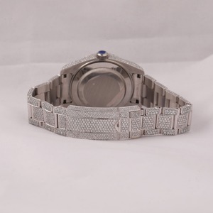 Moissanite นาฬิกาอัตโนมัติติดเพชรสำหรับผู้ชายผู้หญิงสายสแตนเลสสีขาวชุบ VVS สีขาวใส - Product Image 5