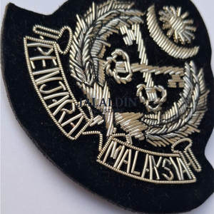 High Quality Custom Made MALAYSIAN 3D Embroidered <b>Silver</b> Badges for Uniforms Coats Jackets-Premium Canvas Fabric - Product Image 3