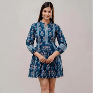 Vestido maxi de estilo bohemio con estampado de bloque de mano indio para mujer, vestido de verano de algodón informal con tela de cintura Natural de estilo dulce - Product Image 1