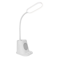 Lampe de bureau LED moderne et innovante à batterie lithium rechargeable avec alimentation CC, réglage de la luminosité, porte-stylo et logo personnalisé
