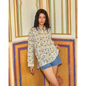 <b>Bohemian</b> Style Paro <b>Top</b> (Yellow) High Quality Woven Cotton Cropped <b>Top</b> with Embroidered Floral Print XL Size - Product Image 3
