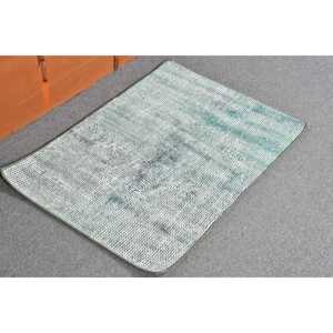 พรมวินเทจขนาดเล็ก 1.9x2.7 ฟุต พรมตุรกี พรมขนสัตว์ขอบสีขาวเขียว - Product Image 2