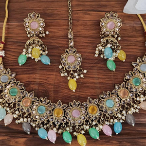 Bijoux antiques indiens Mehendi, beaux accessoires de bijoux pour femmes, vêtements de fête, ensemble de colliers courts antiques - Product Image 1
