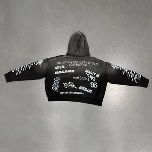 Sweat à capuche unisexe de haute qualité, personnalisé, en coton épais délavé à l'acide, avec patch brodé, effet soleil éclairé, imprimé intégral, style streetwear, taille XL, 100% coton - Product Image 2