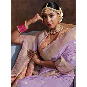 Sari de Seda Crepé Dola Tejido con Lavanda, Atractivo Vestido de Novia - Product Image 2