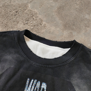 YSJY Custom Rhinestone T Shirt 300gsm Cotton Washed <b>Tshirt</b> Streetwear Vintage Acid Wash Double Layer <b>Long</b> <b>Sleeve</b> T-Shirt <b>Men</b> - Product Image 2