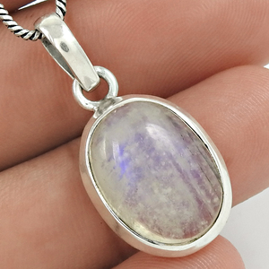 Piedra lunar arcoíris Natural 925 plata esterlina forma ovalada colgante grueso joyería hecha a mano colgantes atractivos para mujeres y hombres - Product Image 6
