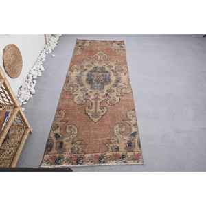 Alfombra de lana Floral Beige marrón tradicional hecha a mano 2,9X7,5 pies Patchwork diseño rectangular para sala de estar dormitorio pasillo látex - Product Image 1