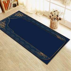 Alfombra de Oración Azul con Diseño Islámico Dorado, Alfombra Impresa Lavable a Máquina, con Pelo Suave - Product Image 5