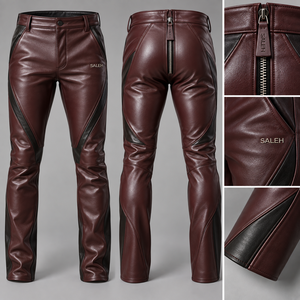 <b>Men</b> Leather Pants Premium <b>Trousers</b> Slim Fit Casual Motorcycle Biker Streetwear Windproof Breathable Lightweight <b>Drawstring</b> - Product Image 3