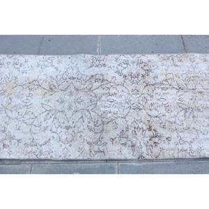 พรมวิ่งสไตล์วินเทจจากตุรกี ขนาด 2.3x9.6 ฟุต สีขาวน้ำตาลลายพราง ทำจากขนสัตว์ - Product Image 4