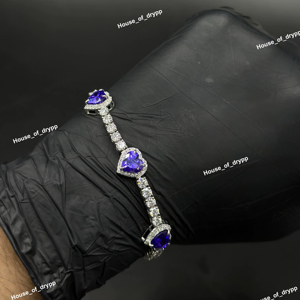 Bracelet tennis en argent en forme de cœur avec diamants moissanite violets, design glacé, bijou élégant pour homme et femme, cadeau de fête - Product Image 1