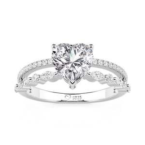 Jeulia Double-Row Heart Shaped Engagement <b>Ring</b> with Bow Accent-Romantic Vintage <b>Statement</b> Jewelry - Product Image 1