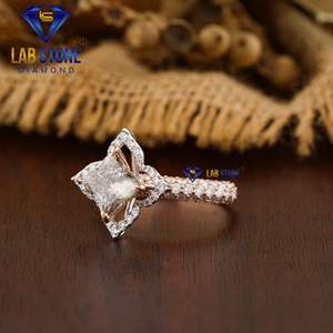 1,98 TDW Cojín y anillo de diamante de corte redondo Ajuste de pavé de oro rosa Hpht/Cvd Diamond Lab Stone - Product Image 2