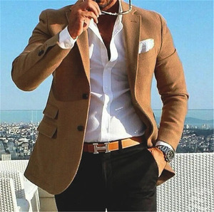 Traje de Tweed para hombre Blazer Smart Casual Business Tuxedo hombres trajes para boda con pantalones Slim Fit Street chaqueta de invierno marrón - Product Image 1