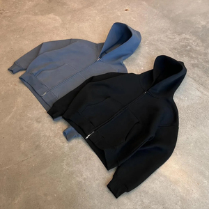 High Quality 100% Cotton Custom Zipper up Puff Print 3D Foam Fleece Blank Men Hoodies Full Zip Oversized Zipped Hoodies - Product Image 2