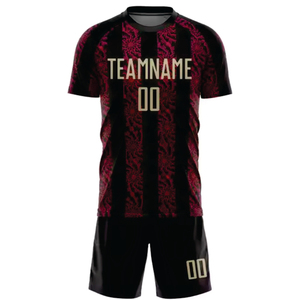 INDEX SPORTS WEAR Conjunto de Camiseta de Fútbol Sublimada Personalizada, Negra con Rayas Rojas, Cuello Redondo, Manga Corta, para Adultos, Absorbe la Humedad - Product Image 2