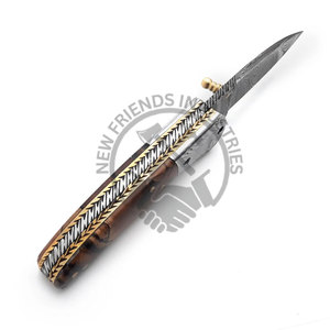 Couteau de poche pliant en acier damas personnalisable OEM manche en résine traversin gravé pour camping en plein air chasse bricolage - Product Image 3