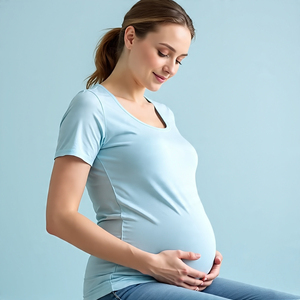 เสื้อยืดผู้หญิงสำหรับคนท้อง, เสื้อคอกลมมีกระดุมสำหรับคนท้องมีน้ำหนักเบา - Product Image 1