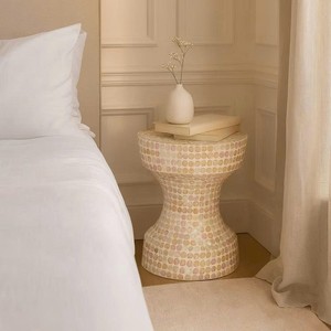 Table de tambour en incrustation de nacre faite à la main Table d'accent en mosaïque de coquillages de luxe pour le salon - Product Image 3