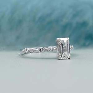 IGI Certified Emerald Cut Engagement <b>Diamond</b> <b>Ring</b> with Side Stones 4 Prong Setting - Product Image 3