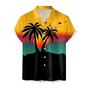 Camisa Hombre Manga Corta Algodón/Seda, Ajuste Clásico, Cuello con Botones y Bolsillo, 8 Colores