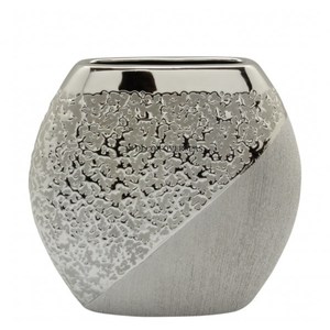 Último patrón llegada textura martillada plata brillante pulido forma redonda florero con asas chapadas en oro al precio más bajo - Product Image 3