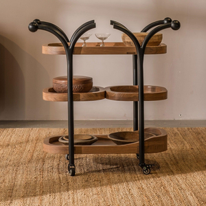 Elegante carrito de servicio de bebidas de dos niveles de metal dorado contemporáneo y vidrio negro, disponible a precios de mayoreo. - Product Image 6