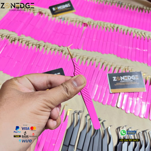 Pinzas de pestañas con agarre de diamante Rosa Caja personalizada Embalaje Etiqueta privada Punta de fibra de acero inoxidable Pinzas de extensión de pestañas de volumen - Product Image 2