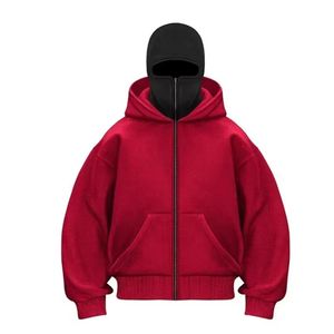 Sudadera con Capucha Gruesa de Otoño para Adolescentes, Estilo Urbano, con Logotipo Personalizado Bordado, Pasamontañas, Cremallera Completa, Capucha Doble, Color Sólido, Larga - Product Image 5