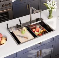 Évier de cuisine à cuve unique en acier inoxydable SS201 fait main avec meuble