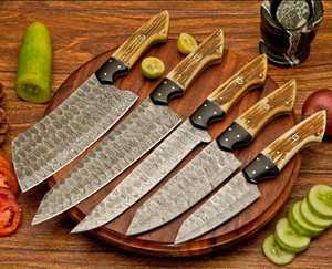 Ensemble de couteaux de chef de luxe en acier Damas fait main, ambidextre, 67 couches, cinq pièces, nouvelle arrivée 2025, personnalisable en gros - Product Image 2