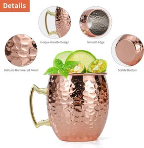 Venta Directa al por Mayor de Tazas Moscow Mule de Cobre Ecológicas de 18 oz, Tazas Premium para Beber Cócteles, Regalos Metálicos Portátiles para Bodas y Aniversarios - Product Image 2