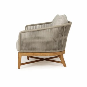 Contemporary Teak <b>Wood</b> Two Seater <b>Sofa</b> with Rope Side Panel and Deep Cushion for Patio, Terrace, and Resort Space - Product Image 5
