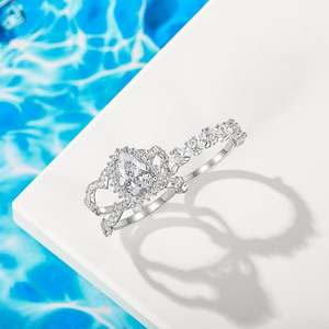 Ensemble de bagues de mariage Jeulia Halo en argent sterling avec coupe poire et alliance éternité - Product Image 5