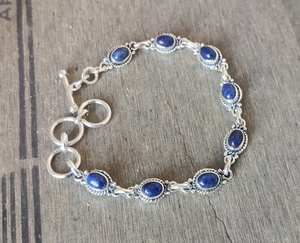 Pulsera de Plata de Ley 925 100% Natural con Piedras Preciosas de Lapislázuli Ovaladas, Regalo para Mujer, Proveedor de Joyería para Bodas y Fiestas - Product Image 2