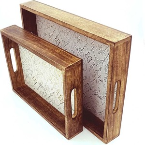 Juego de 2 elegantes bandejas Art Deco de madera blanca con acabado de latón Decoración de cocina multifuncional para el hogar comedor boda y Ramadán - Product Image 2