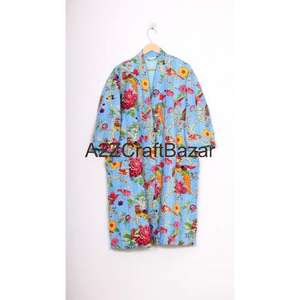 Bata Corta Kimono Kantha Vintage Hecha a Mano, 100% Algodón, Diseño Floral de Lujo, Abrigo Indio Acolchado, Chaqueta Suave para Invierno y Otoño - Product Image 1