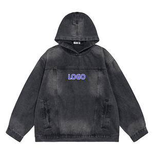 Custom Patch Embroidery Winter for Distressed Stitched <b>Zipper</b> <b>Hoodies</b> Heavyweight Oversized 100% Cotton <b>Black</b> Grey - Product Image 3